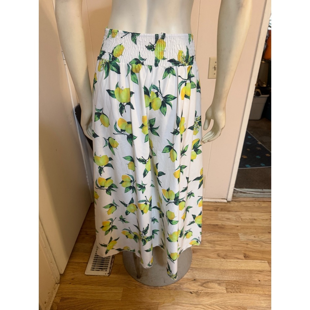 White Lemon Print Wide Leg Palazzo Pants High Waist Smocked Summer Trousers